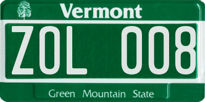 VT license plate ZOL008