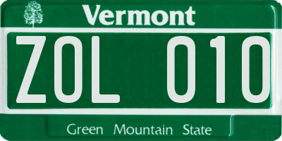 VT license plate ZOL010