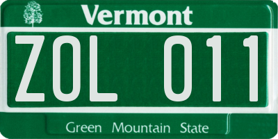 VT license plate ZOL011