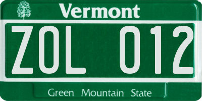 VT license plate ZOL012