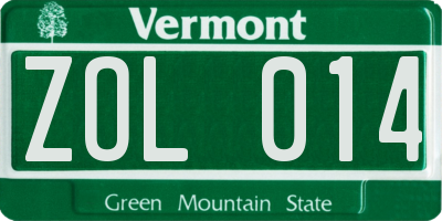 VT license plate ZOL014