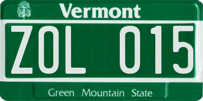 VT license plate ZOL015
