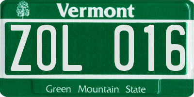 VT license plate ZOL016