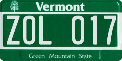 VT license plate ZOL017