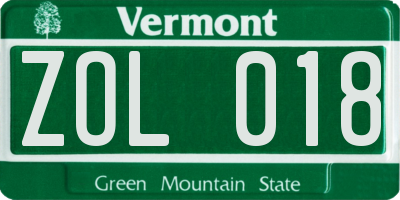 VT license plate ZOL018