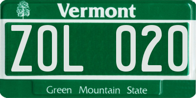 VT license plate ZOL020
