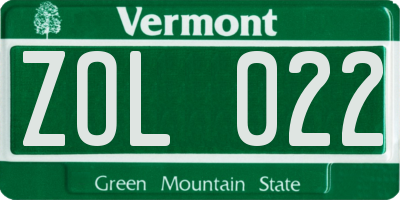VT license plate ZOL022