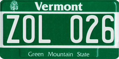 VT license plate ZOL026