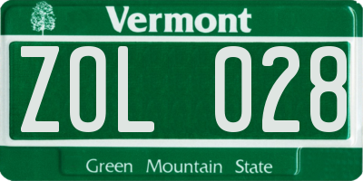 VT license plate ZOL028