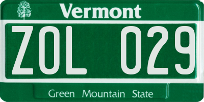 VT license plate ZOL029