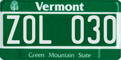 VT license plate ZOL030