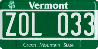 VT license plate ZOL033