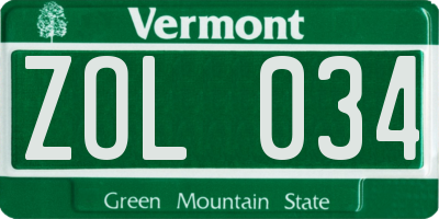VT license plate ZOL034