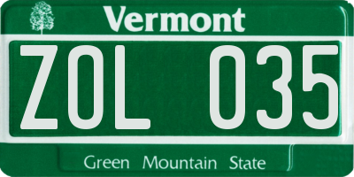 VT license plate ZOL035