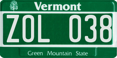 VT license plate ZOL038