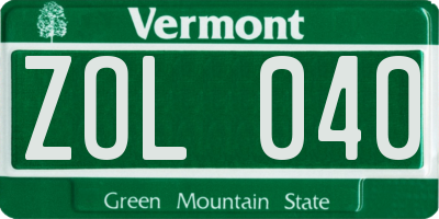 VT license plate ZOL040