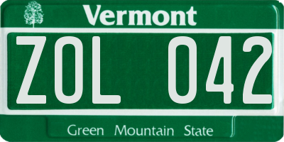 VT license plate ZOL042