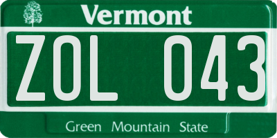 VT license plate ZOL043