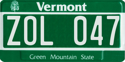 VT license plate ZOL047