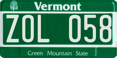 VT license plate ZOL058
