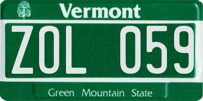 VT license plate ZOL059