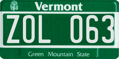 VT license plate ZOL063