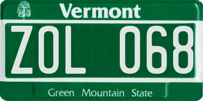 VT license plate ZOL068