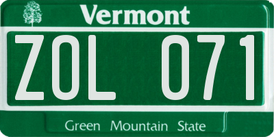 VT license plate ZOL071