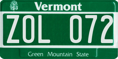VT license plate ZOL072
