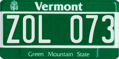 VT license plate ZOL073