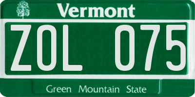 VT license plate ZOL075