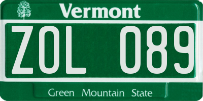 VT license plate ZOL089
