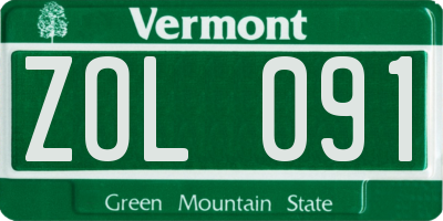 VT license plate ZOL091
