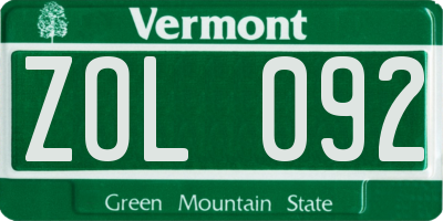 VT license plate ZOL092