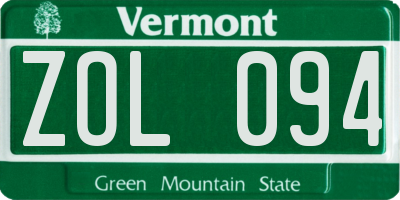 VT license plate ZOL094