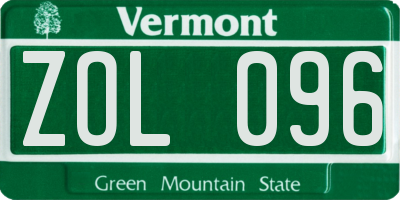 VT license plate ZOL096