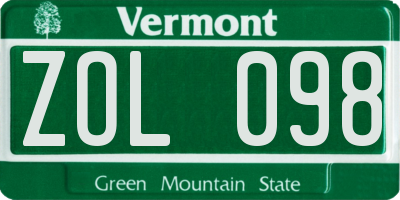 VT license plate ZOL098