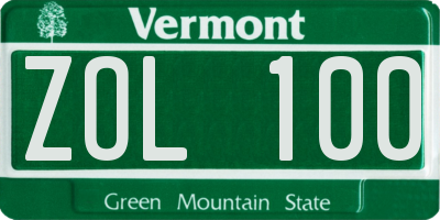 VT license plate ZOL100