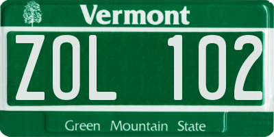 VT license plate ZOL102