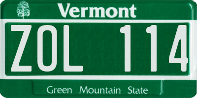 VT license plate ZOL114