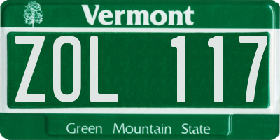 VT license plate ZOL117