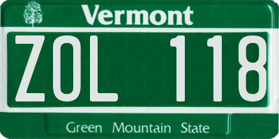 VT license plate ZOL118