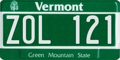 VT license plate ZOL121