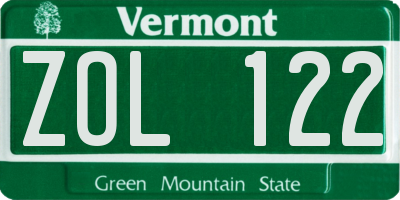 VT license plate ZOL122
