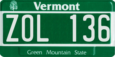 VT license plate ZOL136