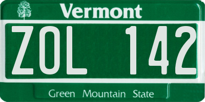 VT license plate ZOL142