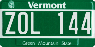 VT license plate ZOL144