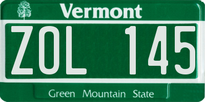 VT license plate ZOL145