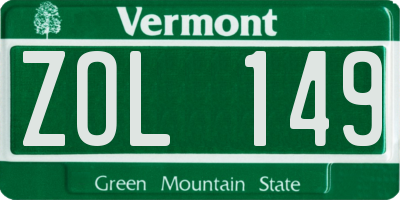 VT license plate ZOL149