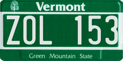 VT license plate ZOL153